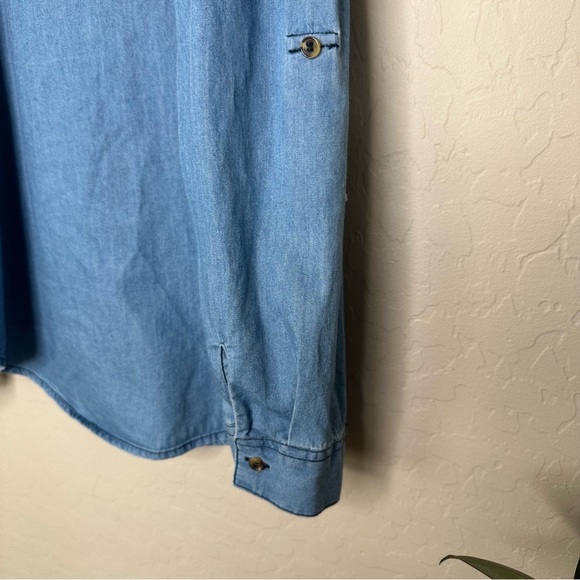 Denim Chambray Cold Shoulder Button Down Shirt, Size small - Picture 12 of 14